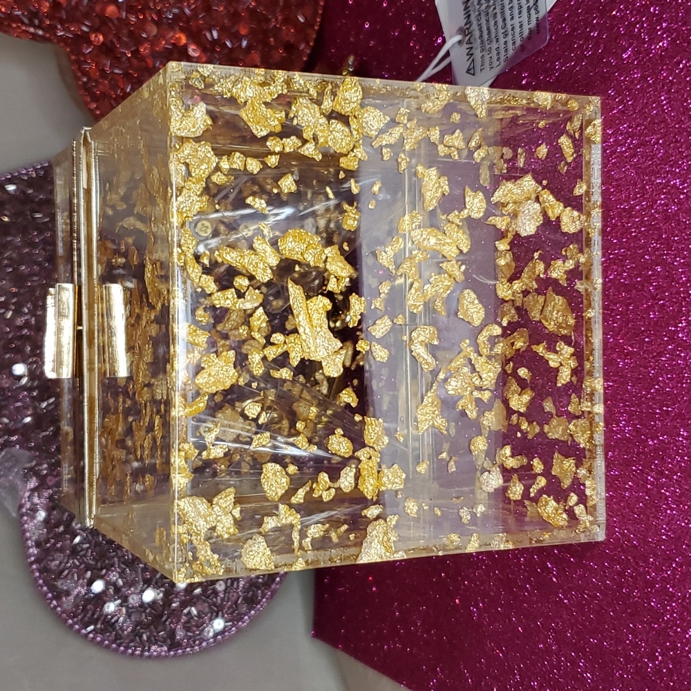 🎉HP🎉Urban Expressions 💜NWT💜 Acrylic Gold Foil Box Bag & Gold Chain Handle! - Picture 9 of 15
